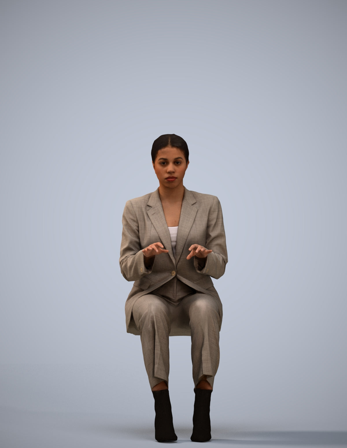 3D human model woman business, photogrammetry scanned person for archviz