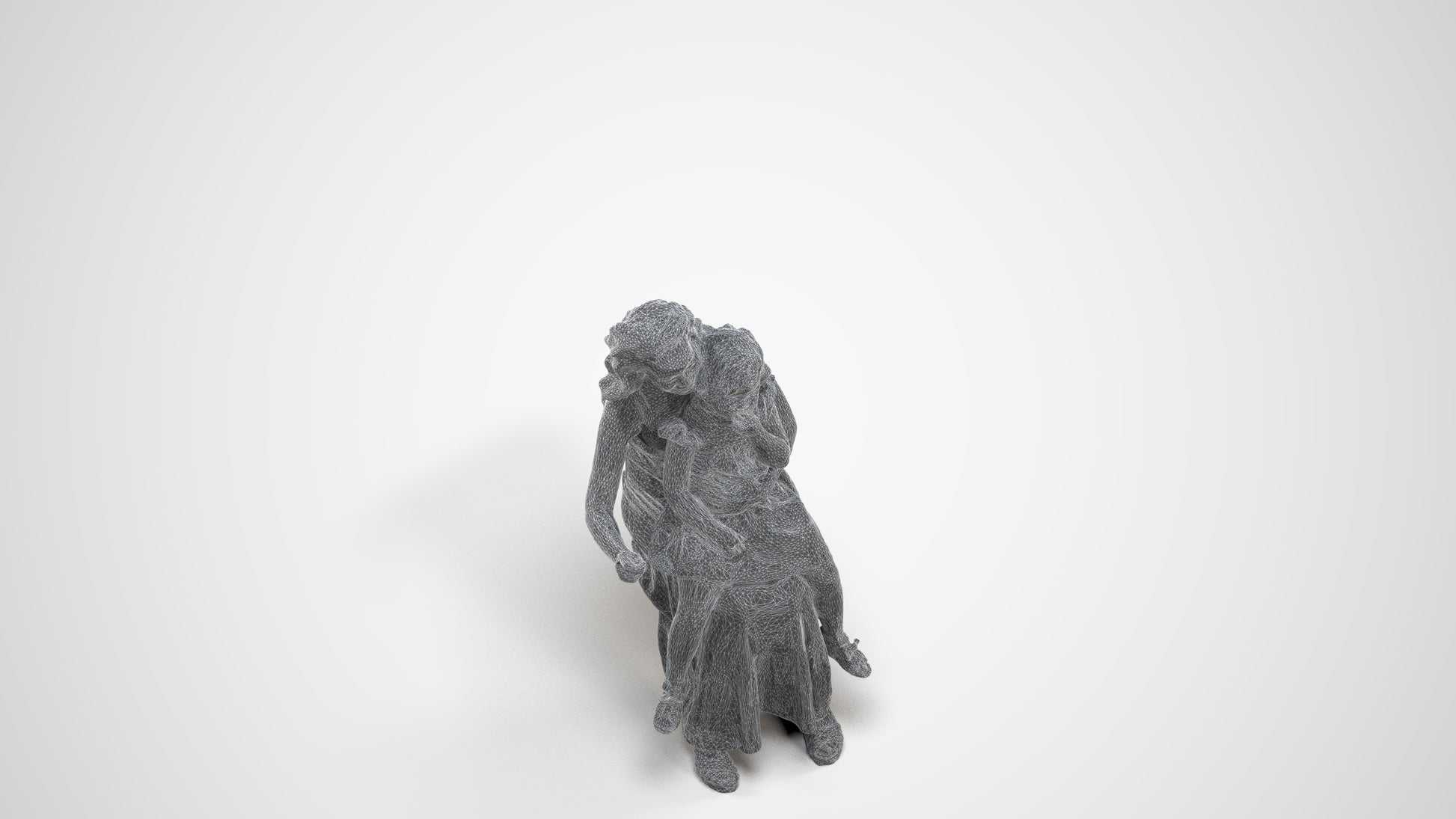 3D human model girl casual kids, photogrammetry scanned person for archviz, wireframe three-quarter view