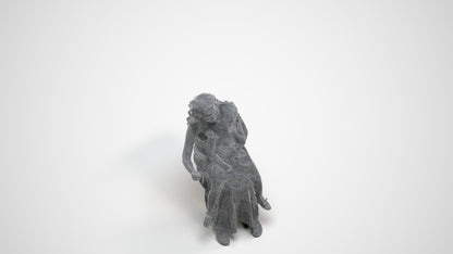3D human model girl casual kids, photogrammetry scanned person for archviz, wireframe three-quarter view