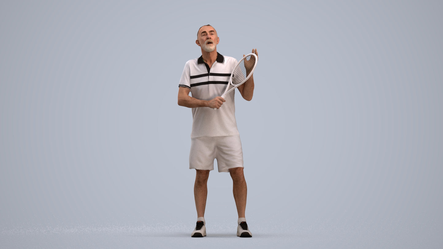 3D human model senior man sport, photogrammetry scanned person for archviz, standing pose render