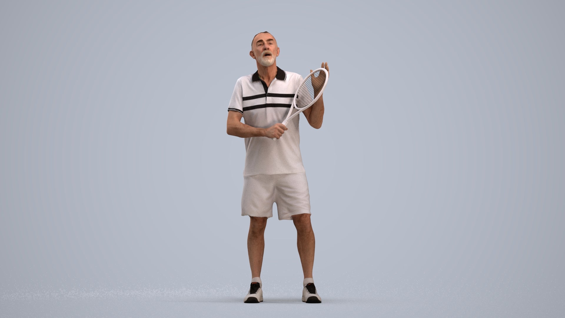 3D human model senior man sport, photogrammetry scanned person for archviz, standing pose render