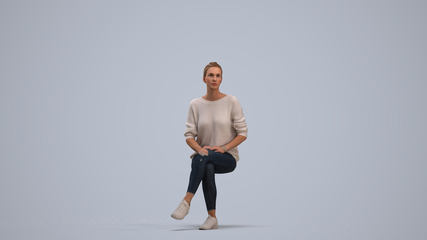 realistic 3D people woman casual sitting, render-ready for V-Ray and Corona, FBX OBJ, standing pose render