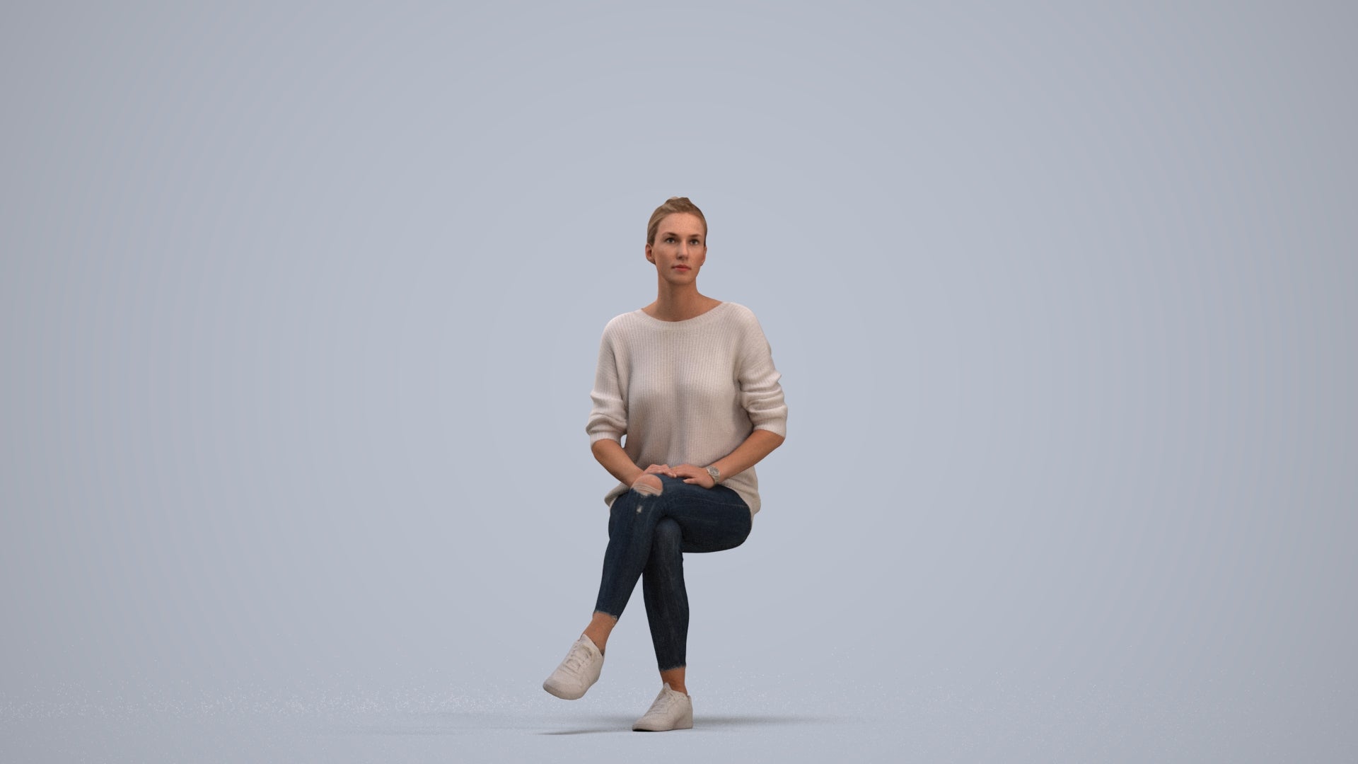 realistic 3D people woman casual sitting, render-ready for V-Ray and Corona, FBX OBJ, standing pose render