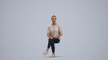 realistic 3D people woman casual sitting, render-ready for V-Ray and Corona, FBX OBJ, standing pose render