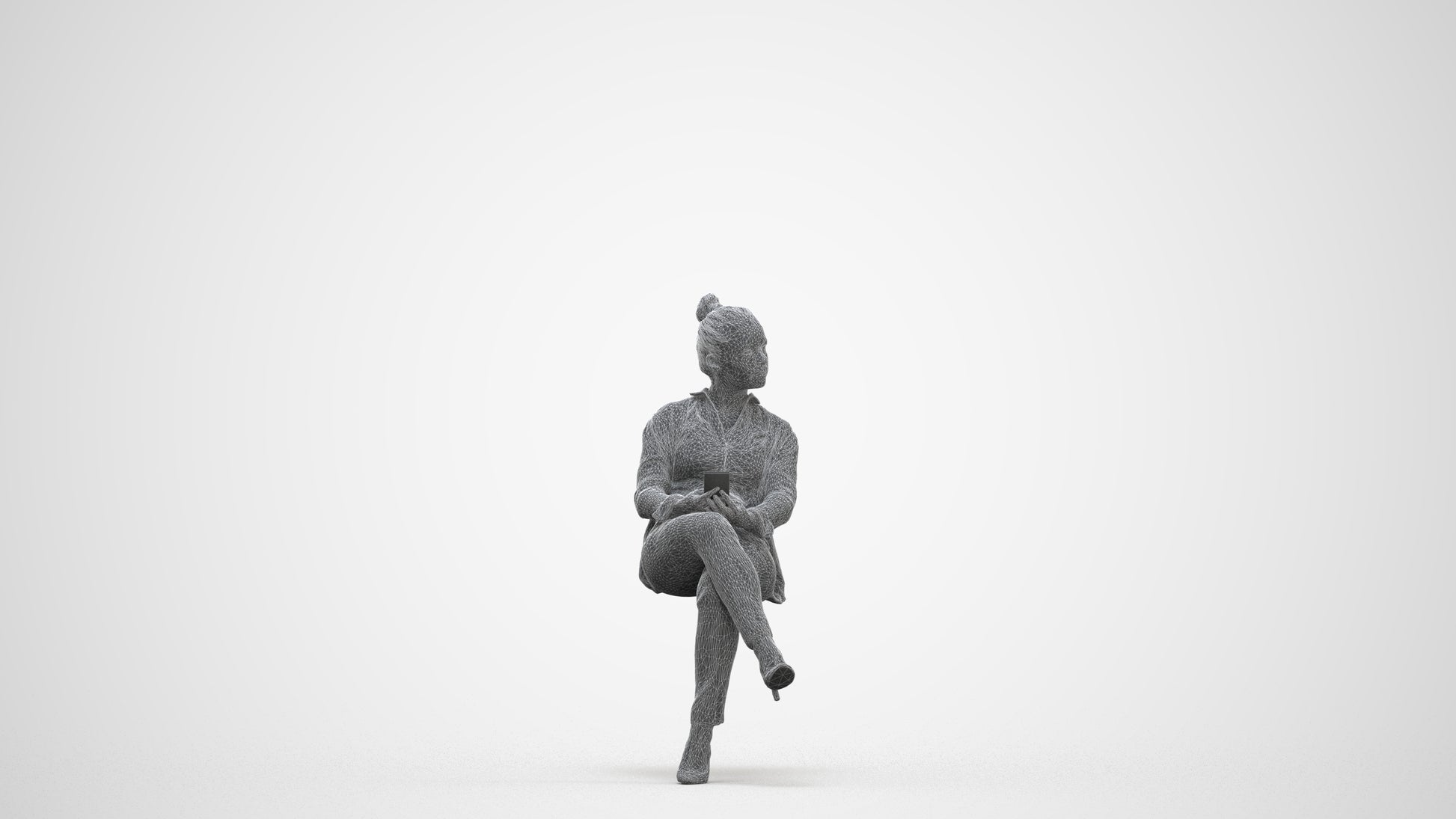 3D people model woman business sitting, scanned human for 3ds Max rendering, three-quarter front view render