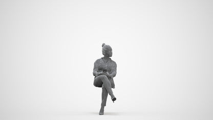 3D people model woman business sitting, scanned human for 3ds Max rendering, three-quarter front view render