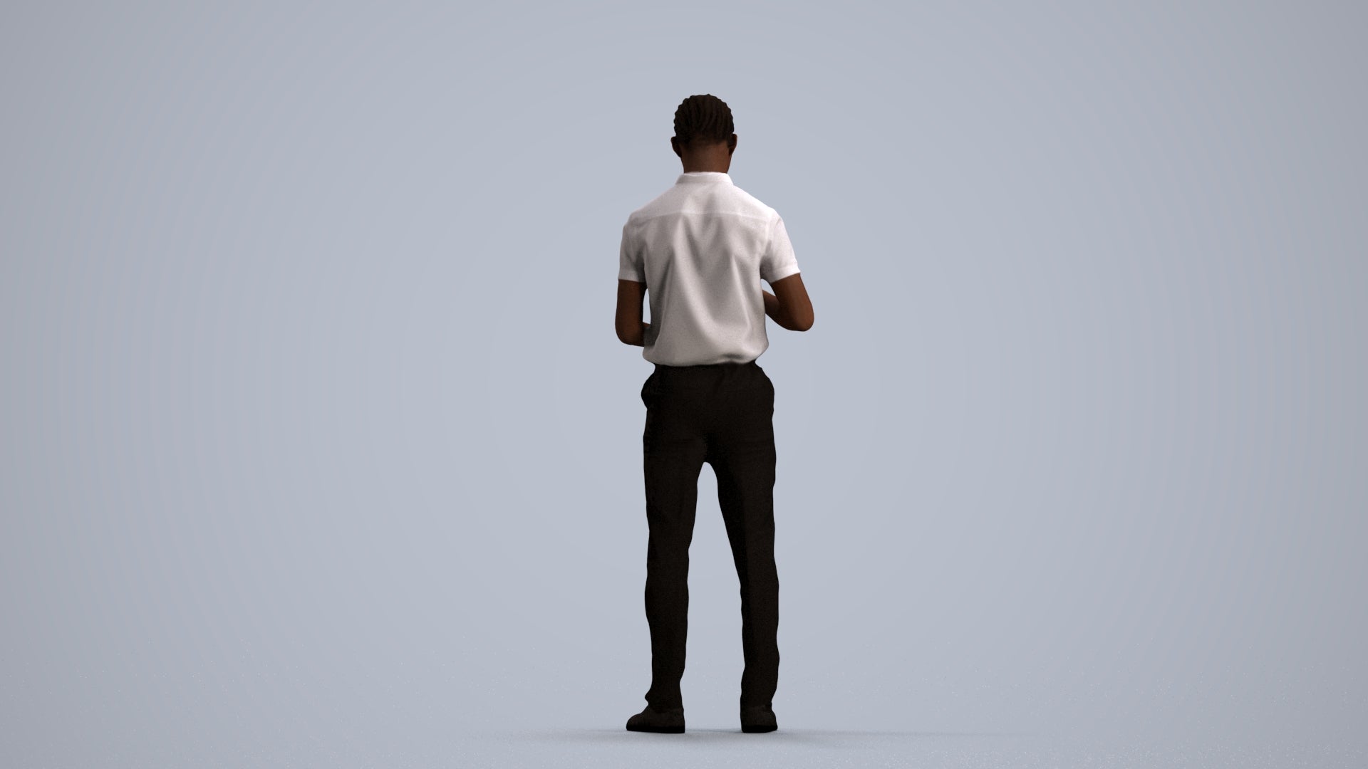 3D human model boy hospitality, photogrammetry scanned person for archviz, front view render