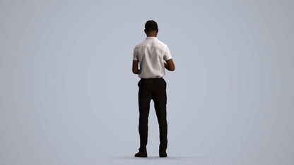 3D human model boy hospitality, photogrammetry scanned person for archviz, front view render