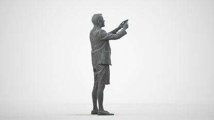 3D scanned man standing business, photorealistic archviz people for Enscape and SketchUp, wireframe side view