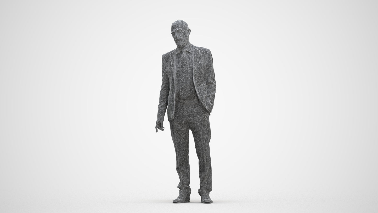 3D people model senior man business, scanned human for 3ds Max rendering, three-quarter front view render