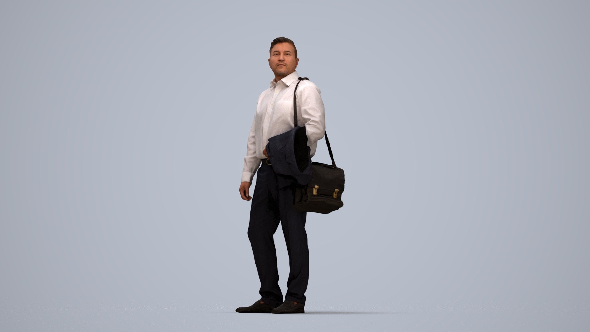 realistic 3D man business, scanned archviz people for Blender and 3ds Max, top-down view render