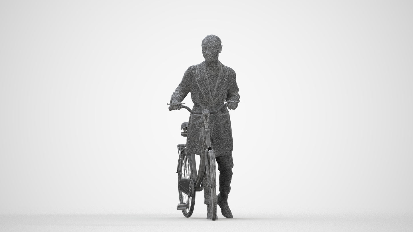 realistic 3D people woman casual cycling, render-ready for V-Ray and Corona, FBX OBJ, wireframe back view