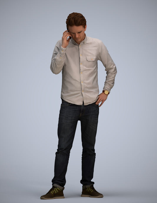 scanned 3D man casual standing, photogrammetry people for Enscape and V-Ray