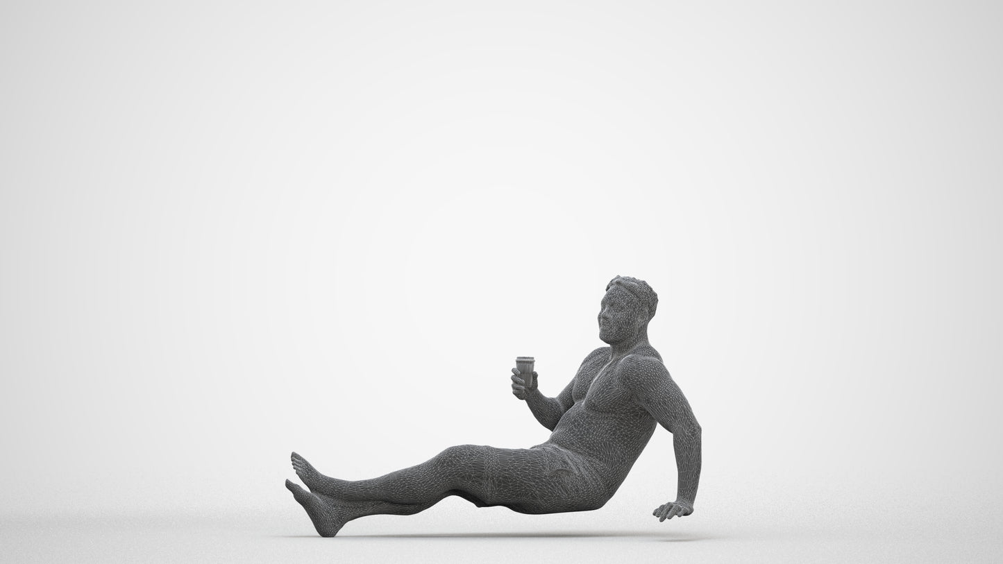 realistic 3D human man pool, archviz people FBX OBJ for Blender, three-quarter front view render