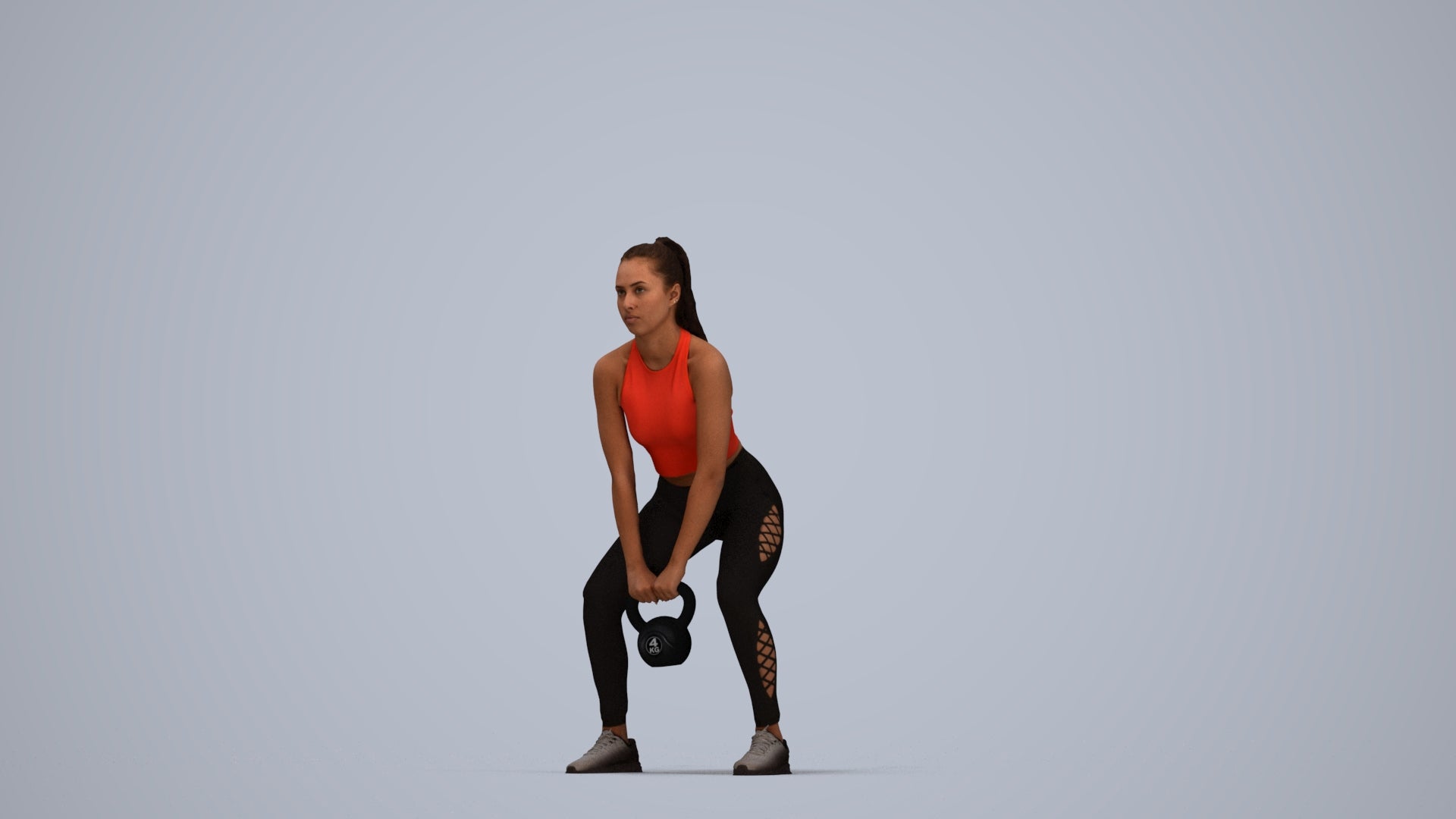 realistic 3D human woman sport, archviz people FBX OBJ for Blender, top-down view render