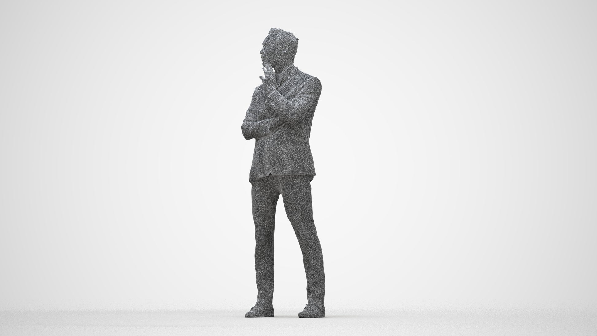 3D human model man formal business, photogrammetry scanned person for archviz, wireframe back view