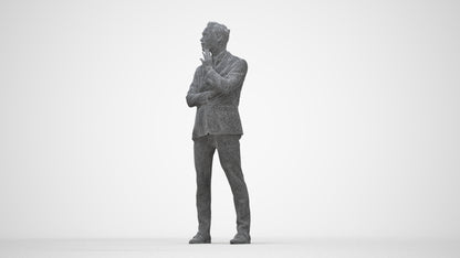 3D human model man formal business, photogrammetry scanned person for archviz, wireframe back view