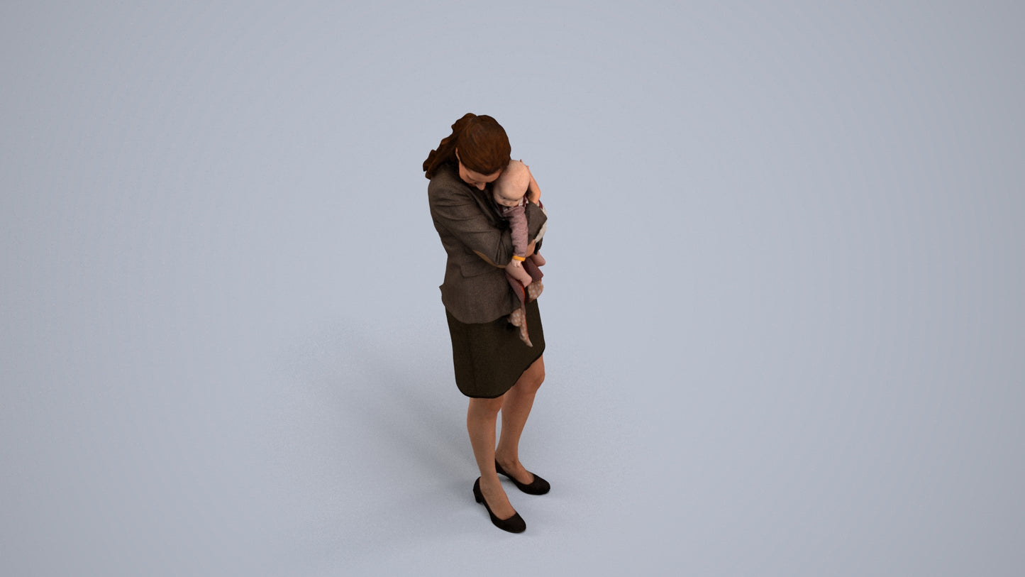 3D scanned girl kids business, photorealistic archviz people for Enscape and SketchUp, side view render