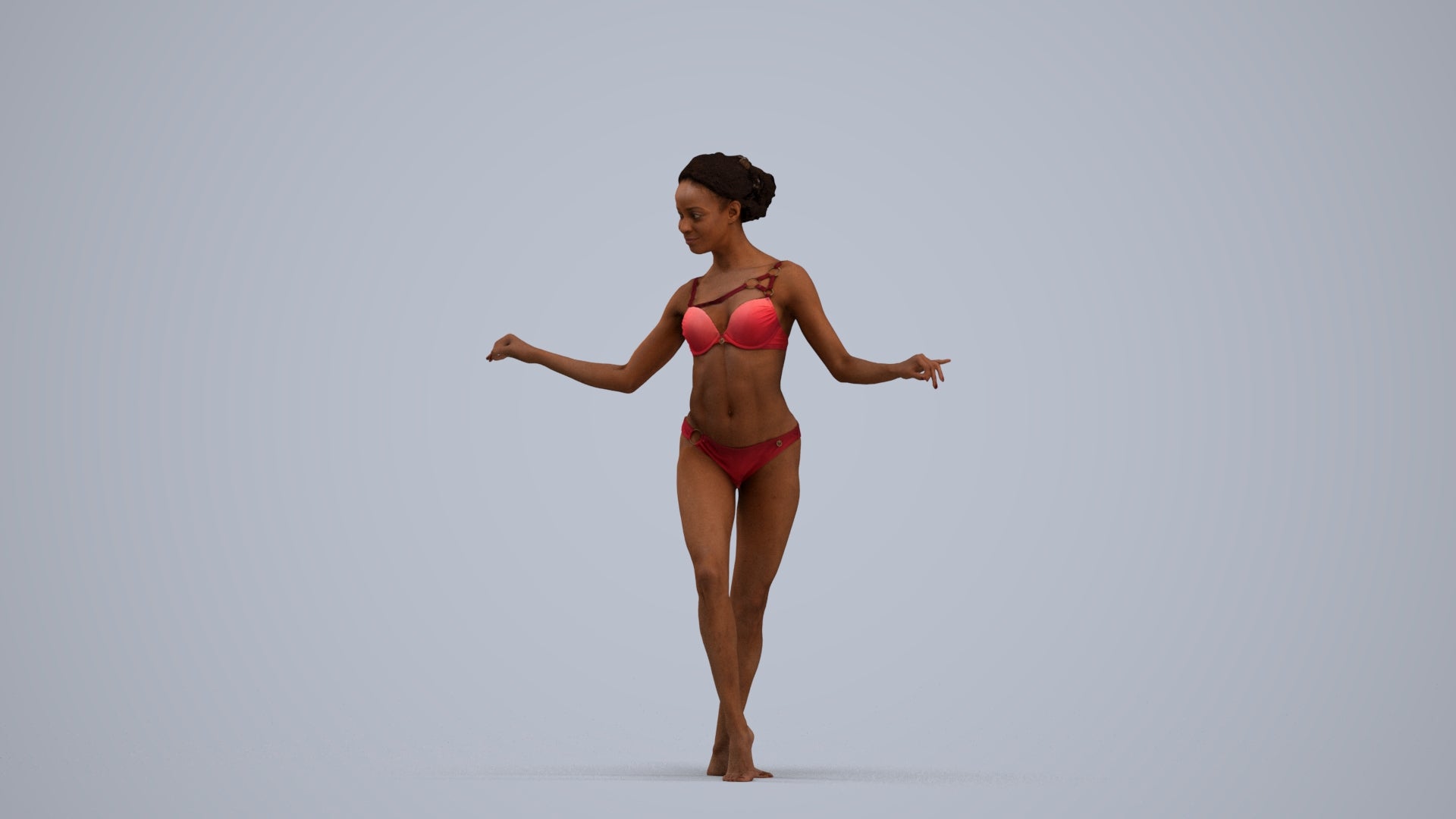 3D people model woman pool, scanned human for 3ds Max rendering, standing pose render