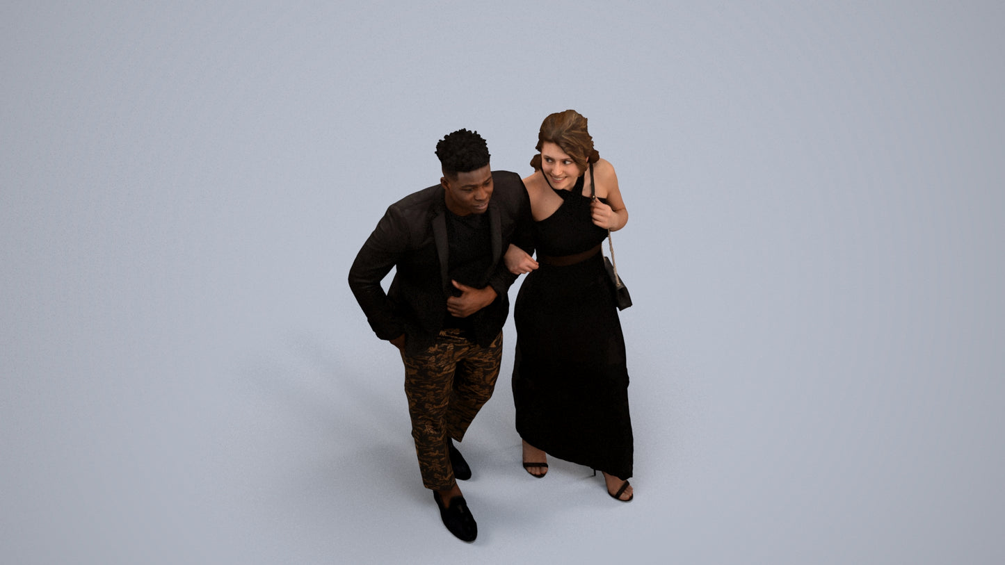 3D human model woman formal couple, photogrammetry scanned person for archviz, back view render