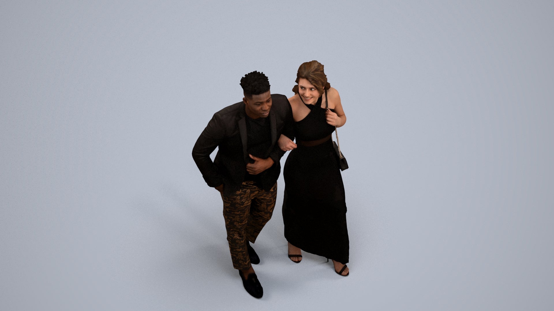 3D human model woman formal couple, photogrammetry scanned person for archviz, back view render
