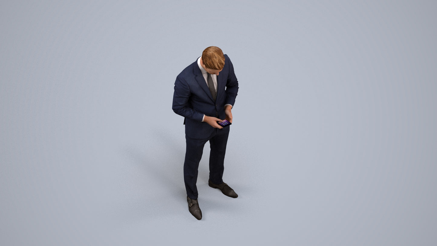 scanned 3D man business, photogrammetry people for Enscape and V-Ray, back view render
