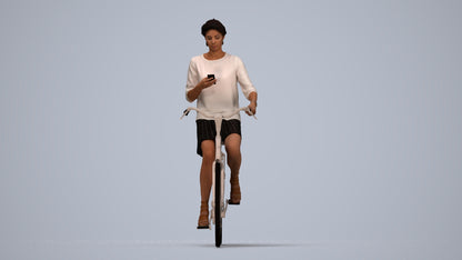 photogrammetry 3D woman casual cycling, realistic human model archviz FBX, top-down view render