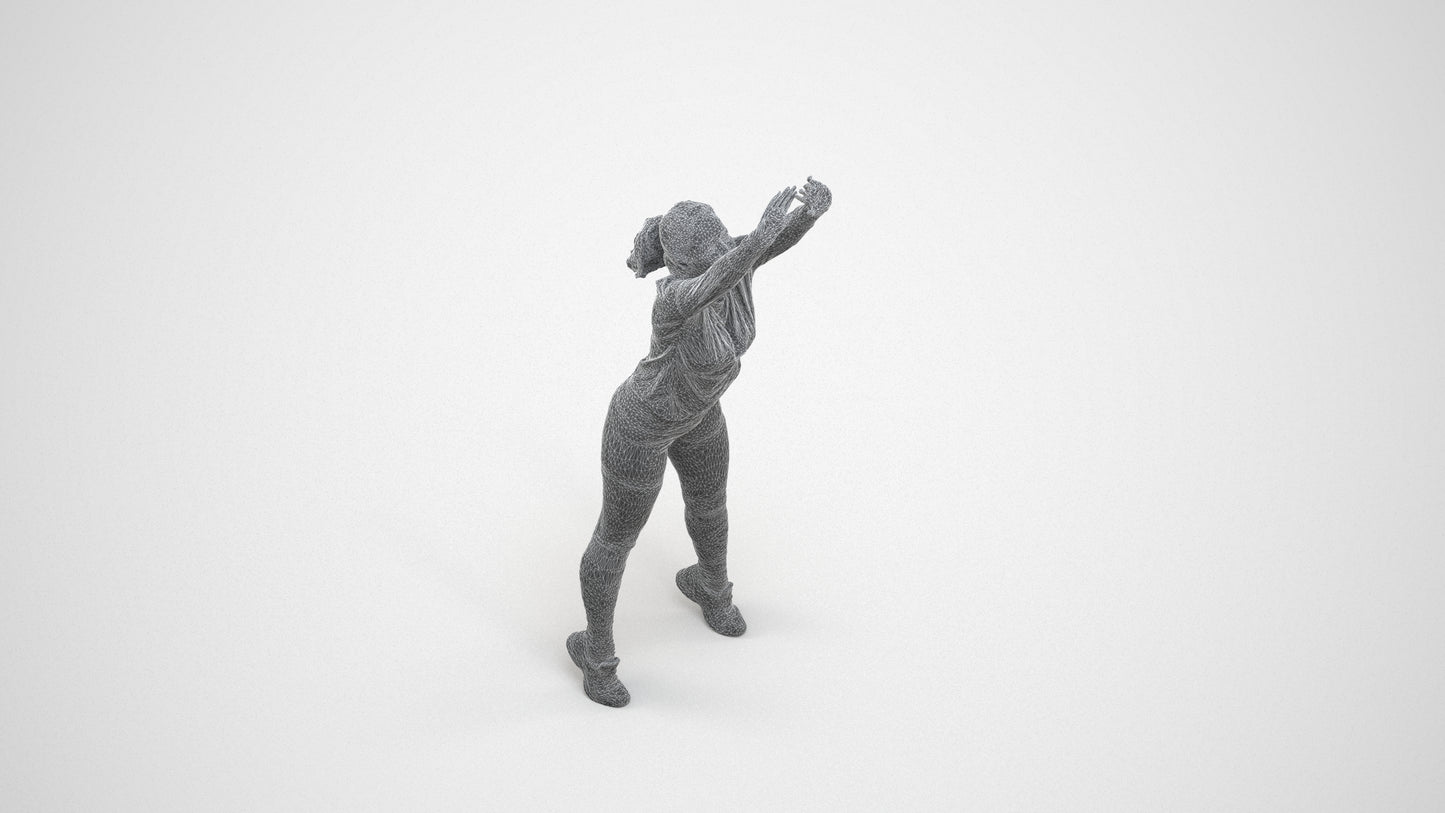 3D scanned woman sport, photorealistic archviz people for Enscape and SketchUp, wireframe three-quarter view