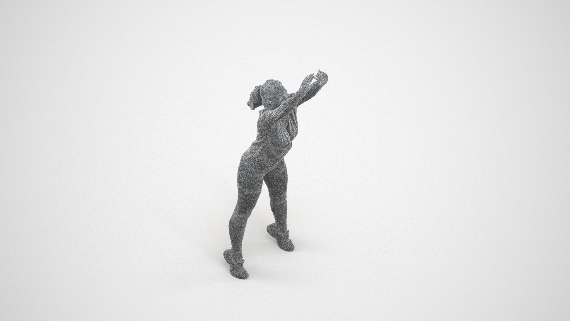 3D scanned woman sport, photorealistic archviz people for Enscape and SketchUp, wireframe three-quarter view