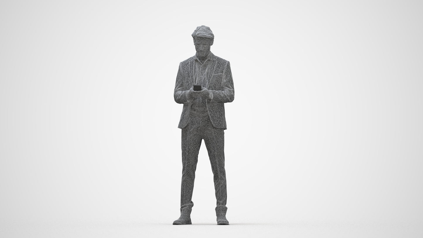 3D people model man business, scanned human for 3ds Max rendering, wireframe back view