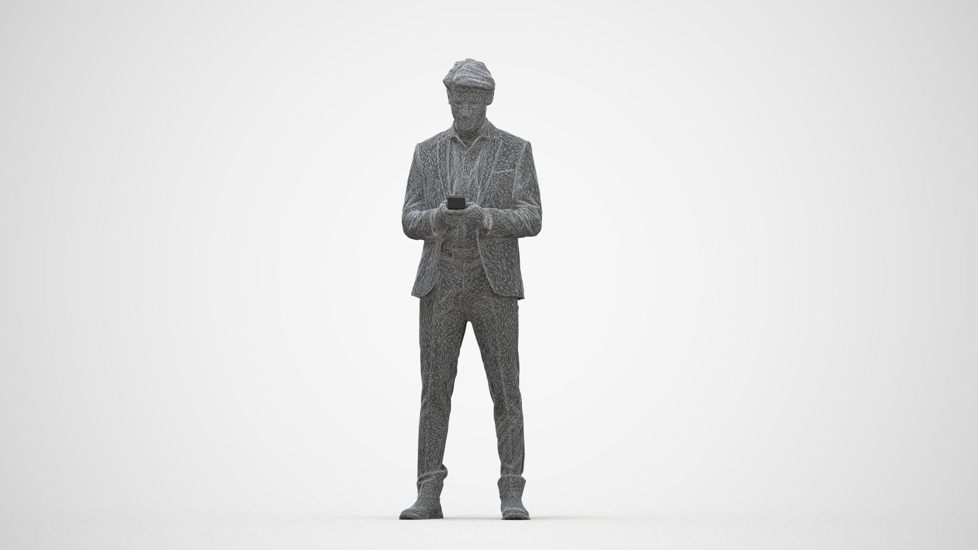 3D people model man business, scanned human for 3ds Max rendering, wireframe back view