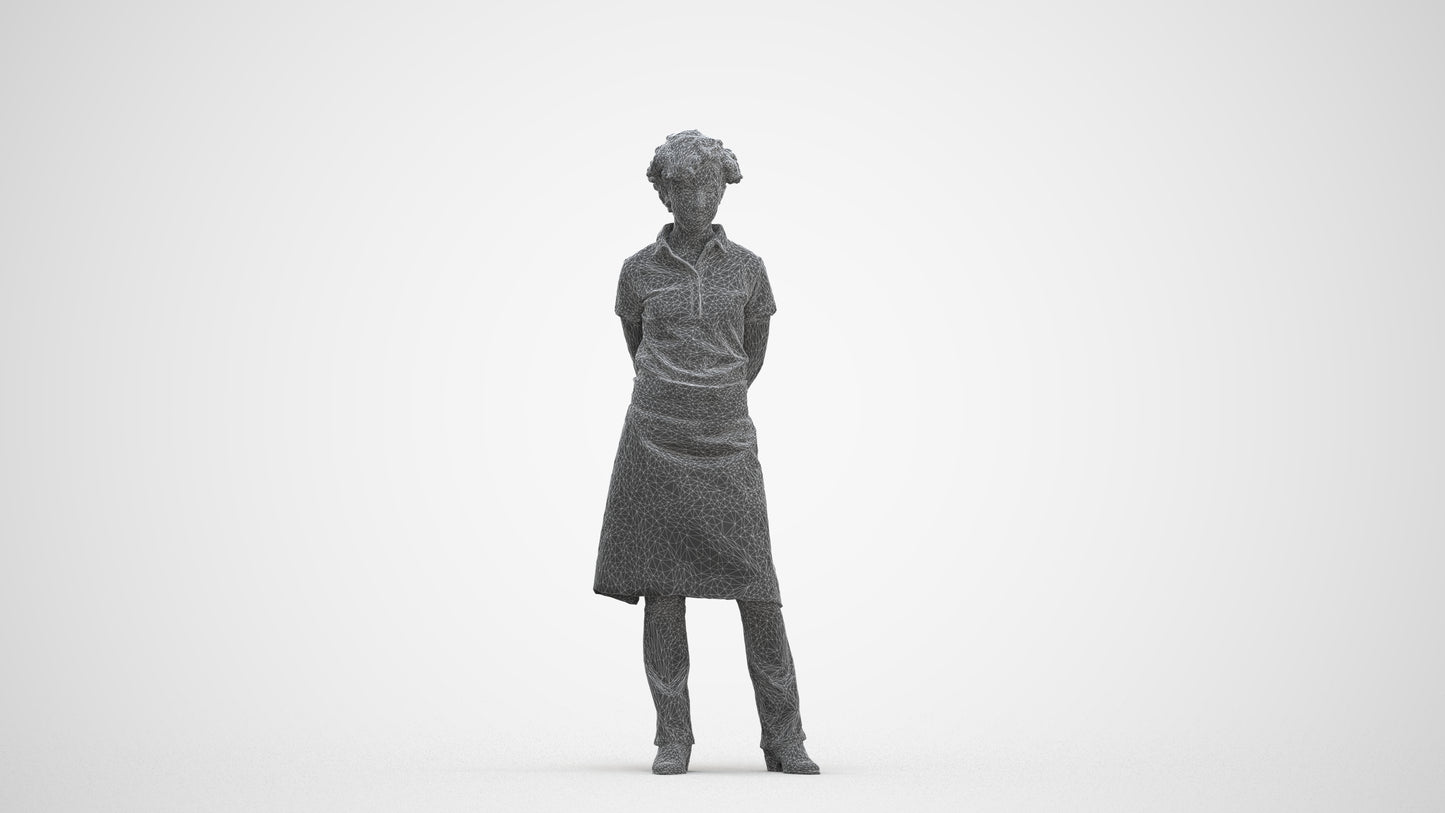 3D scanned woman standing, photorealistic archviz people for Enscape and SketchUp, three-quarter front view render