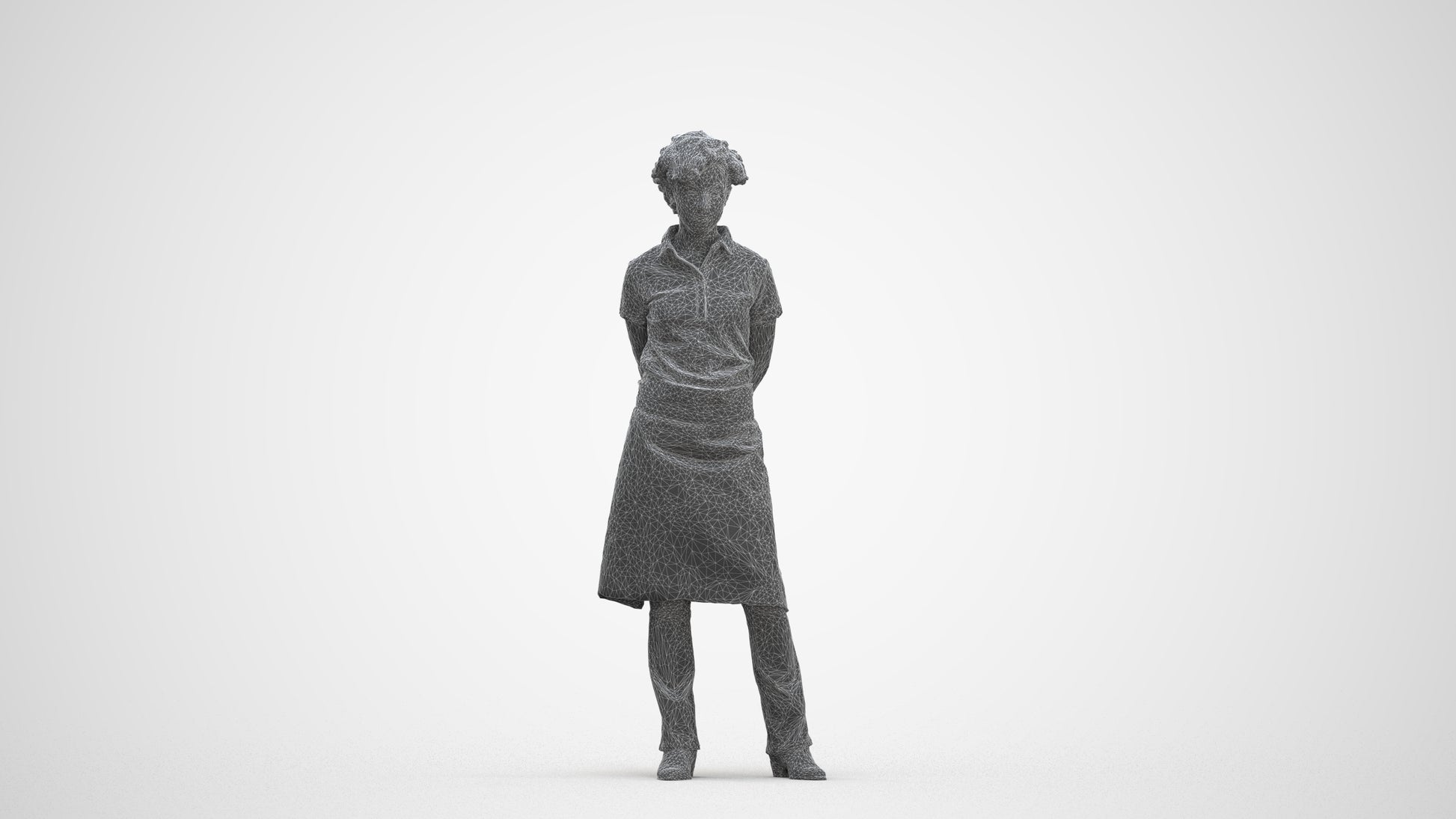 3D scanned woman standing, photorealistic archviz people for Enscape and SketchUp, three-quarter front view render