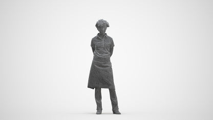 3D scanned woman standing, photorealistic archviz people for Enscape and SketchUp, three-quarter front view render