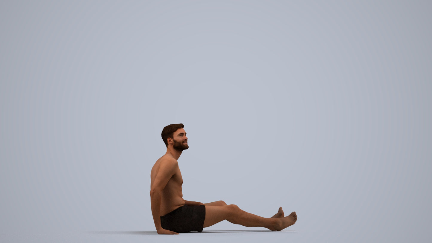 3D people model man pool, scanned human for 3ds Max rendering, side view render
