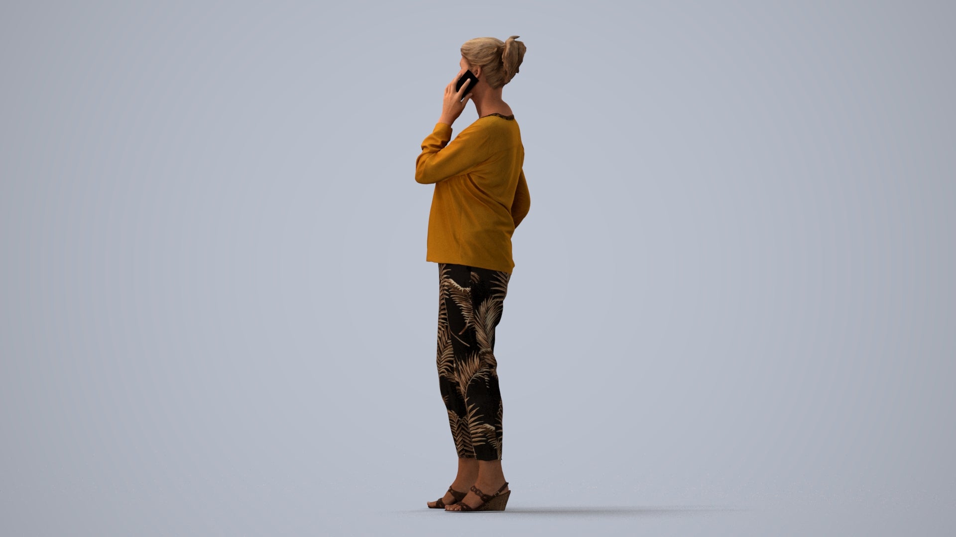 3D people model woman casual standing, scanned human for 3ds Max rendering, three-quarter view render