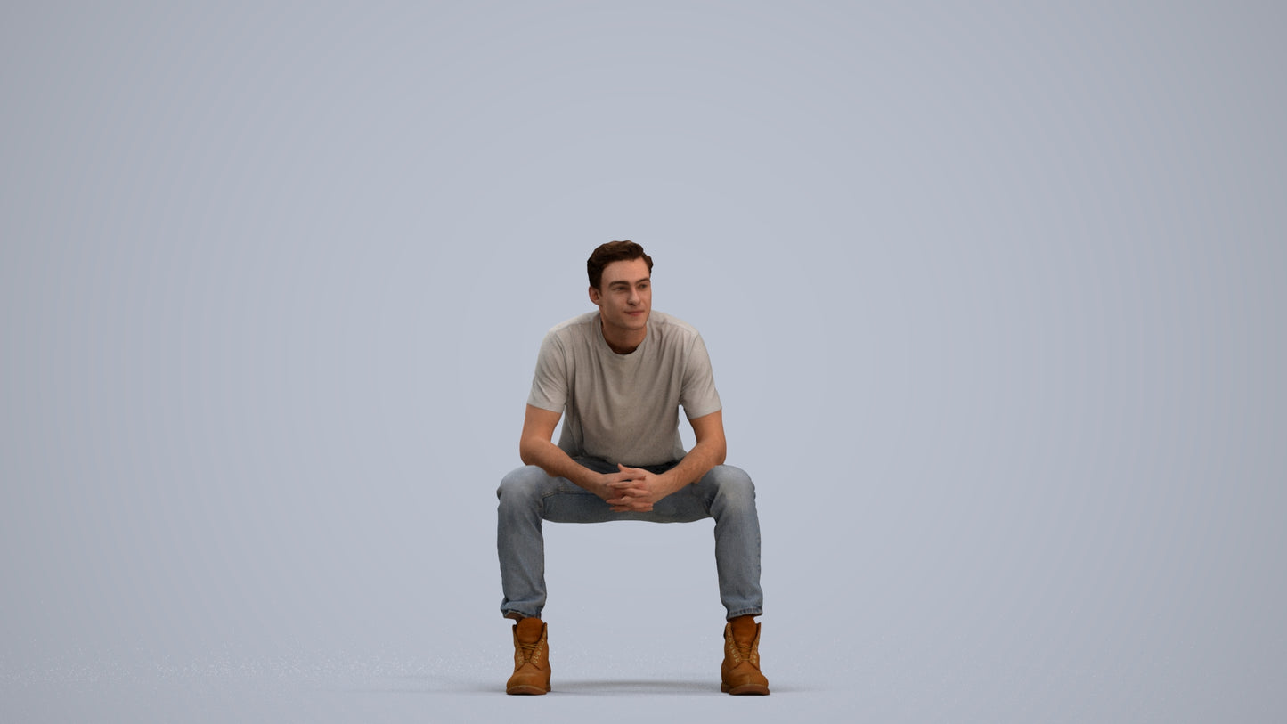 scanned 3D man casual sitting, photogrammetry people for Enscape and V-Ray, standing pose render