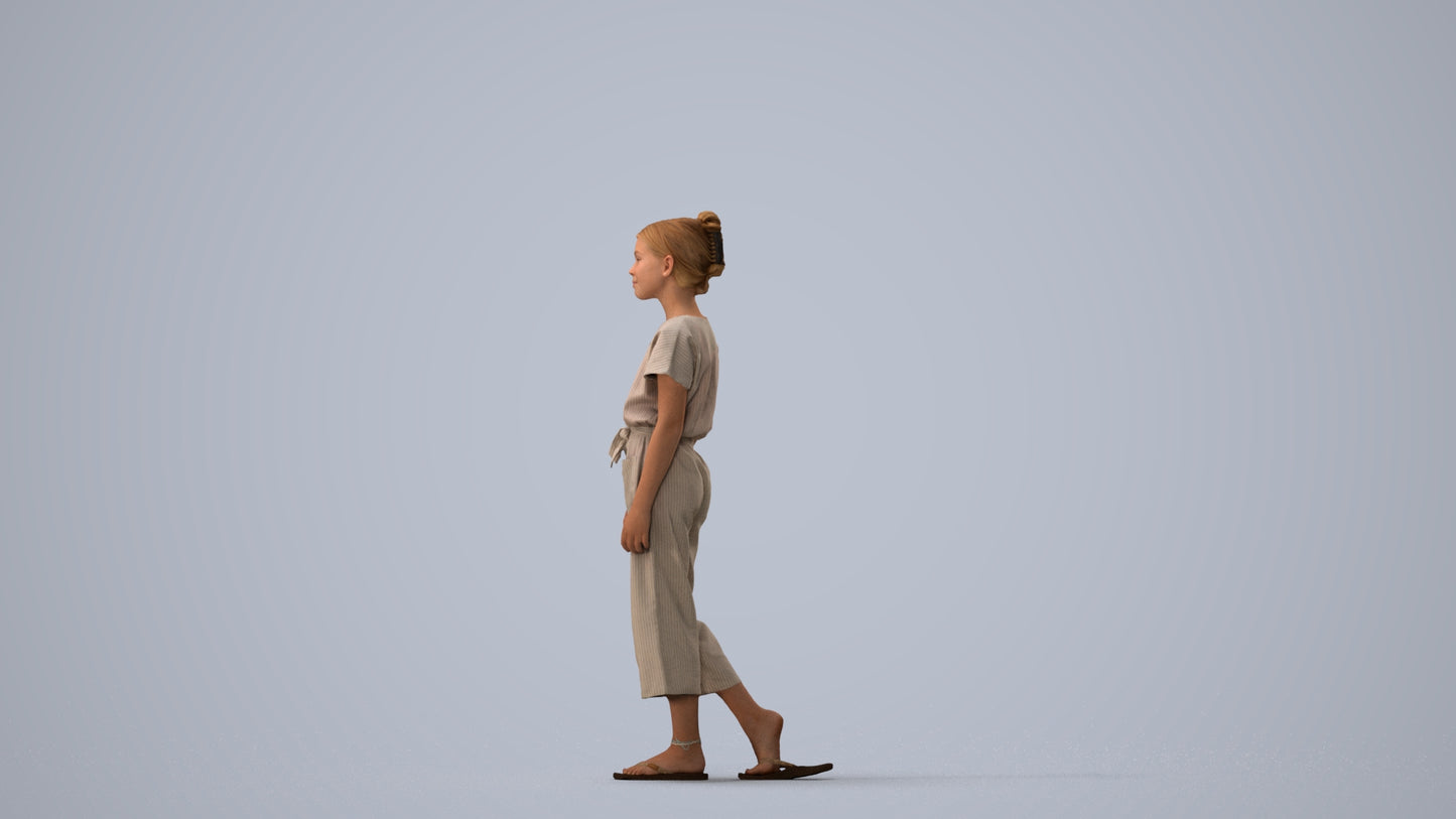 3D people model girl kids, scanned human for 3ds Max rendering, three-quarter view render