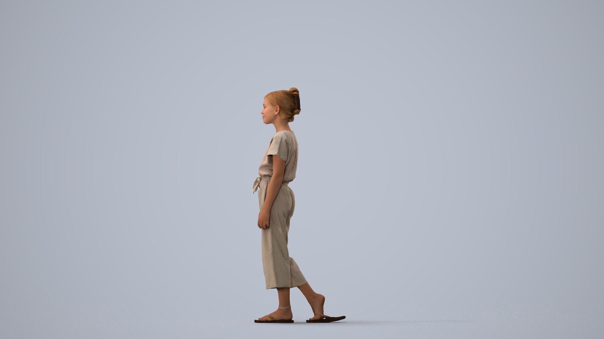3D people model girl kids, scanned human for 3ds Max rendering, three-quarter view render