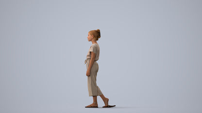 3D people model girl kids, scanned human for 3ds Max rendering, three-quarter view render