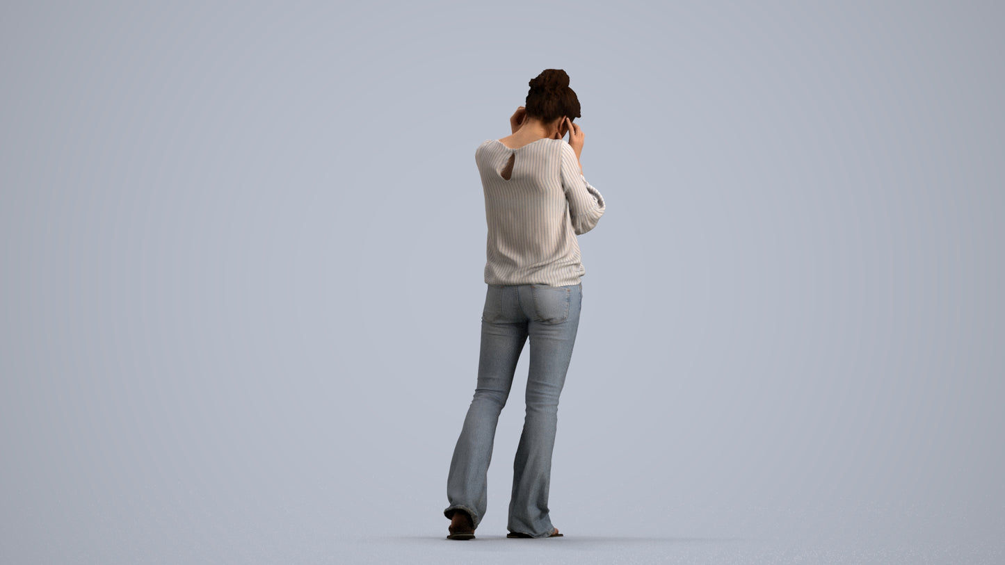 realistic 3D woman casual walking, scanned archviz people for Blender and 3ds Max, front view render