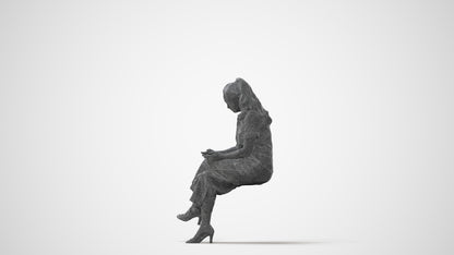 photogrammetry 3D woman formal sitting, realistic human model archviz FBX, square thumbnail