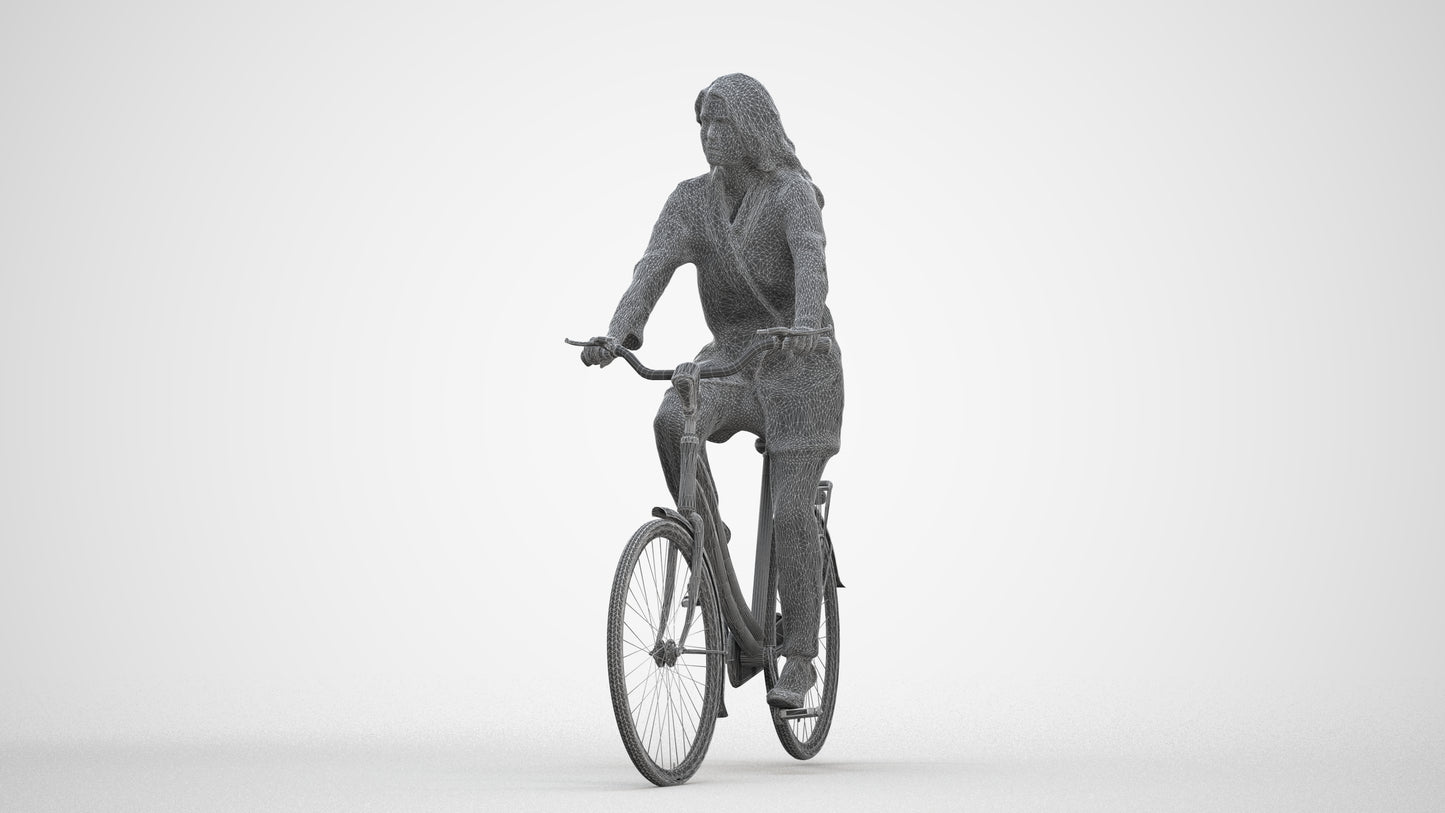 realistic 3D woman business cycling, scanned archviz people for Blender and 3ds Max, three-quarter front view render