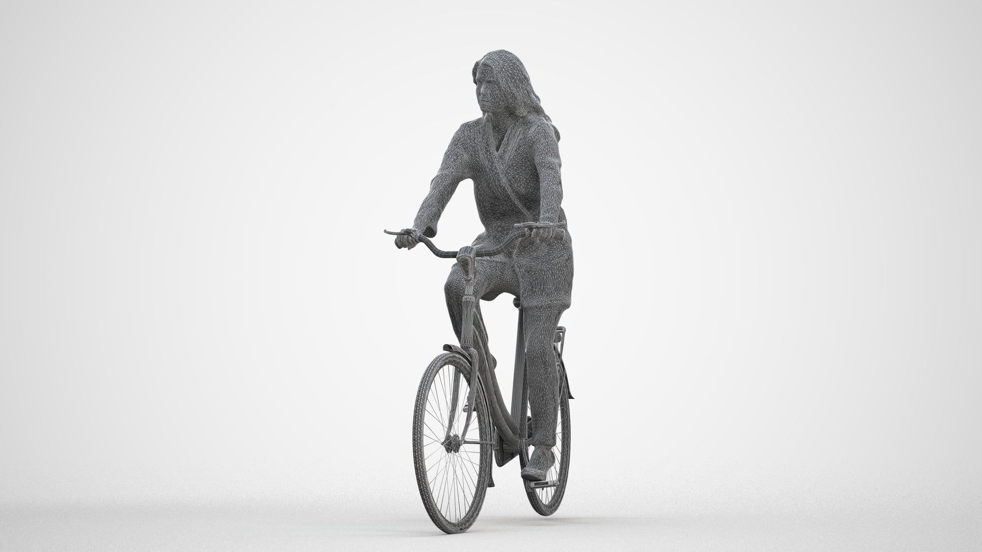 realistic 3D woman business cycling, scanned archviz people for Blender and 3ds Max, three-quarter front view render