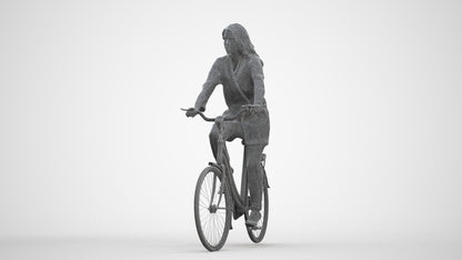 realistic 3D woman business cycling, scanned archviz people for Blender and 3ds Max, three-quarter front view render
