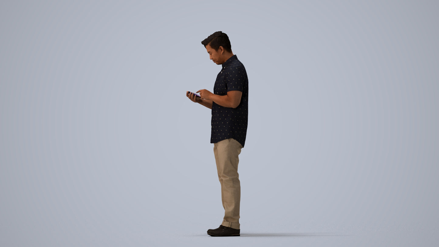 3D people model man casual standing, scanned human for 3ds Max rendering, three-quarter view render