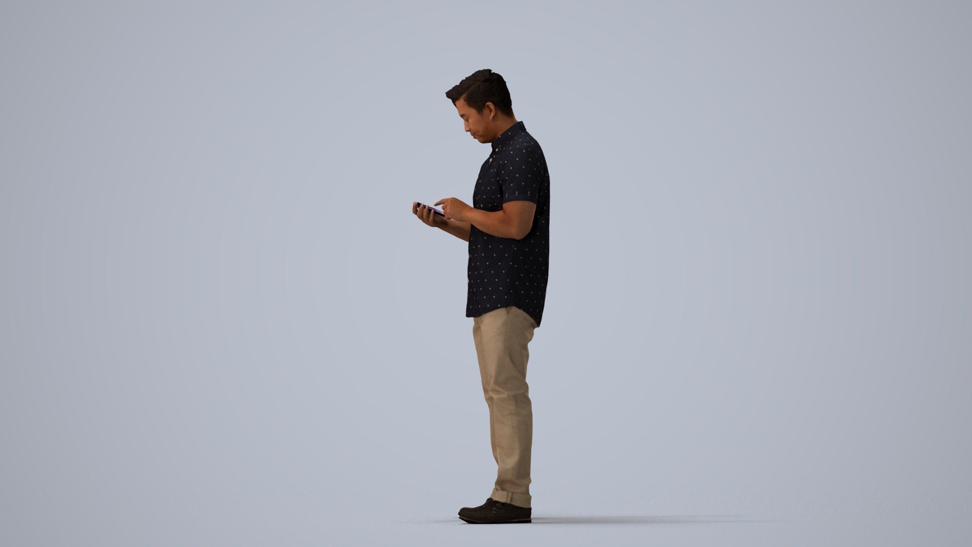 3D people model man casual standing, scanned human for 3ds Max rendering, three-quarter view render