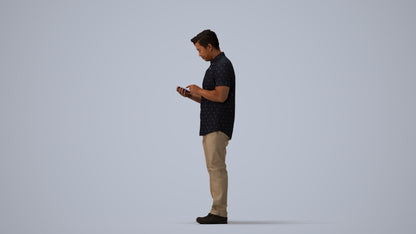 3D people model man casual standing, scanned human for 3ds Max rendering, three-quarter view render