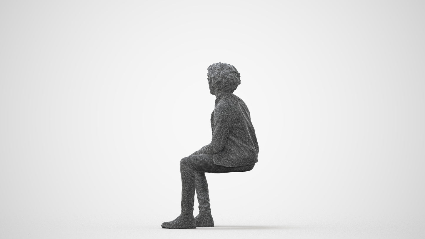 scanned 3D man casual sitting, photogrammetry people for Enscape and V-Ray, square thumbnail