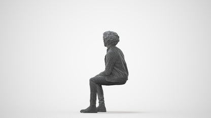 scanned 3D man casual sitting, photogrammetry people for Enscape and V-Ray, square thumbnail